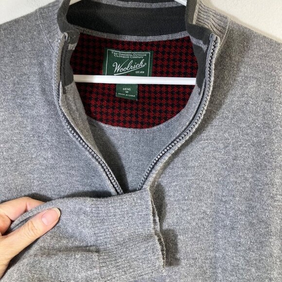 Mens Woolrich 1/4 Zip Wool Blend Sweater Gray M Cotton Nylon Wool - Picture 4 of 7